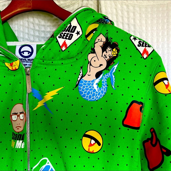 Devil Nut Lime Green Full Zip Up Hoodie - Picture 2 of 4